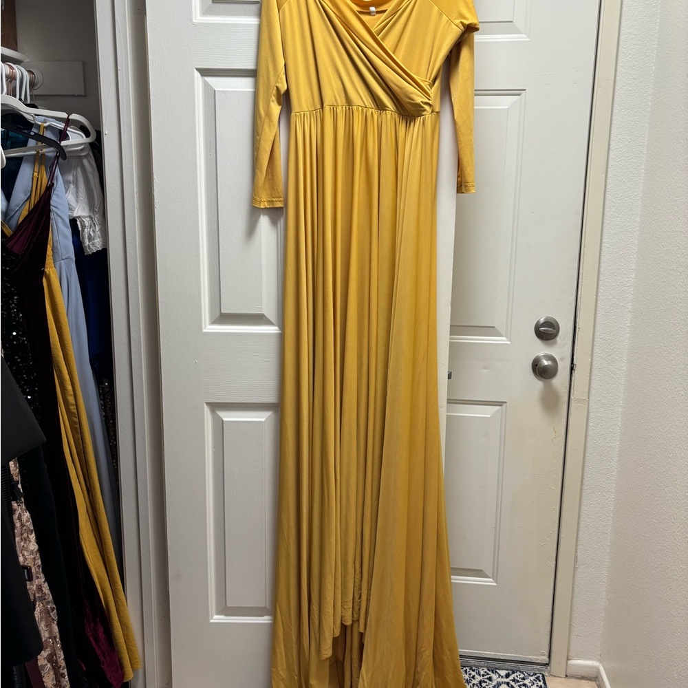 Mustard Yellow Maternity Long Sleeve Photoshoot Dress